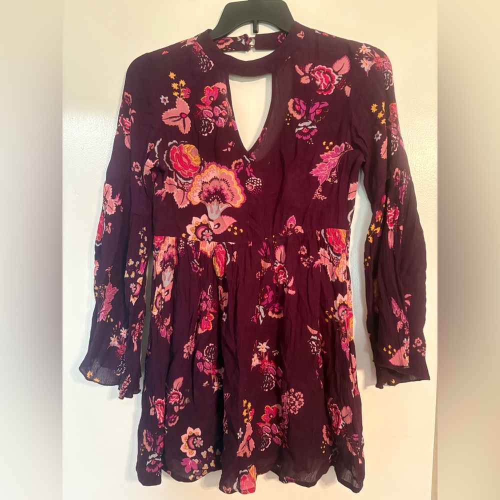 Patrons of Peace Floral Boho Tunic Top XS Purple Free People Style Peasant